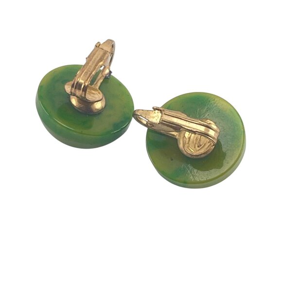 Vintage Green Bakelite Dome Clip-On Earrings - Picture 11 of 12